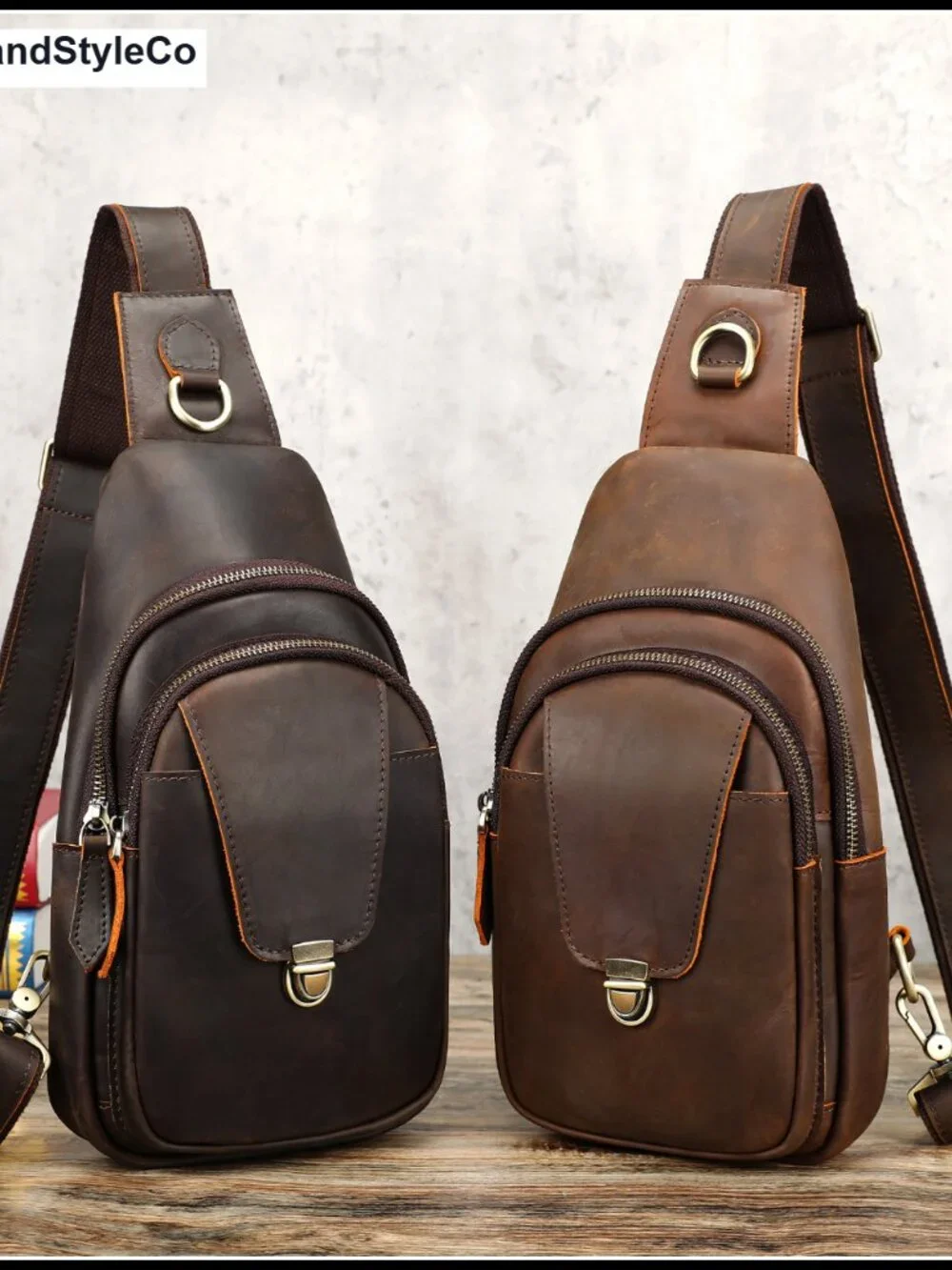 Genuine Leather Sling Bag for Men Crossbody Chest Daypack